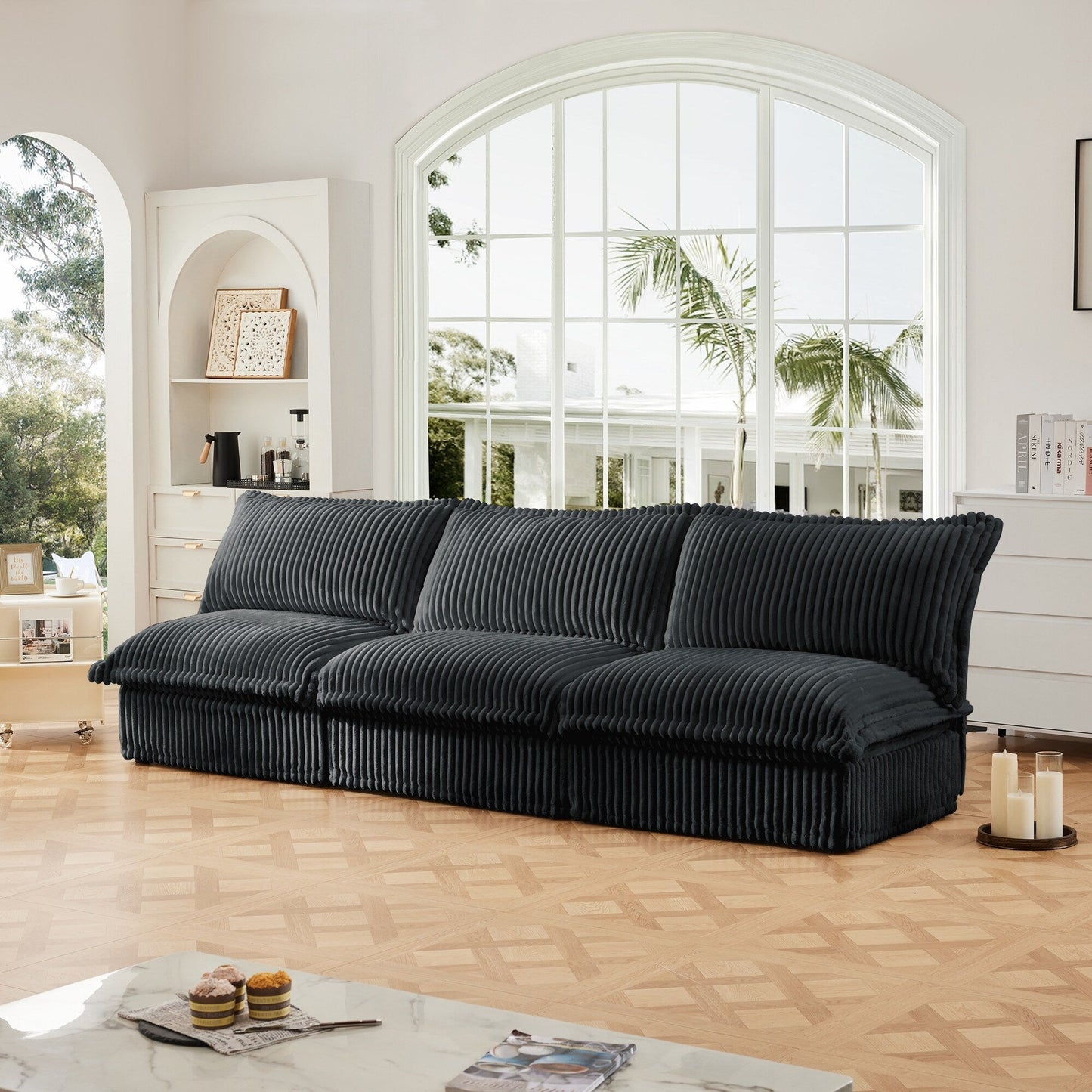 Modern Free Combination Corduroy Modular Armless 3-Seater Sofa Couch
