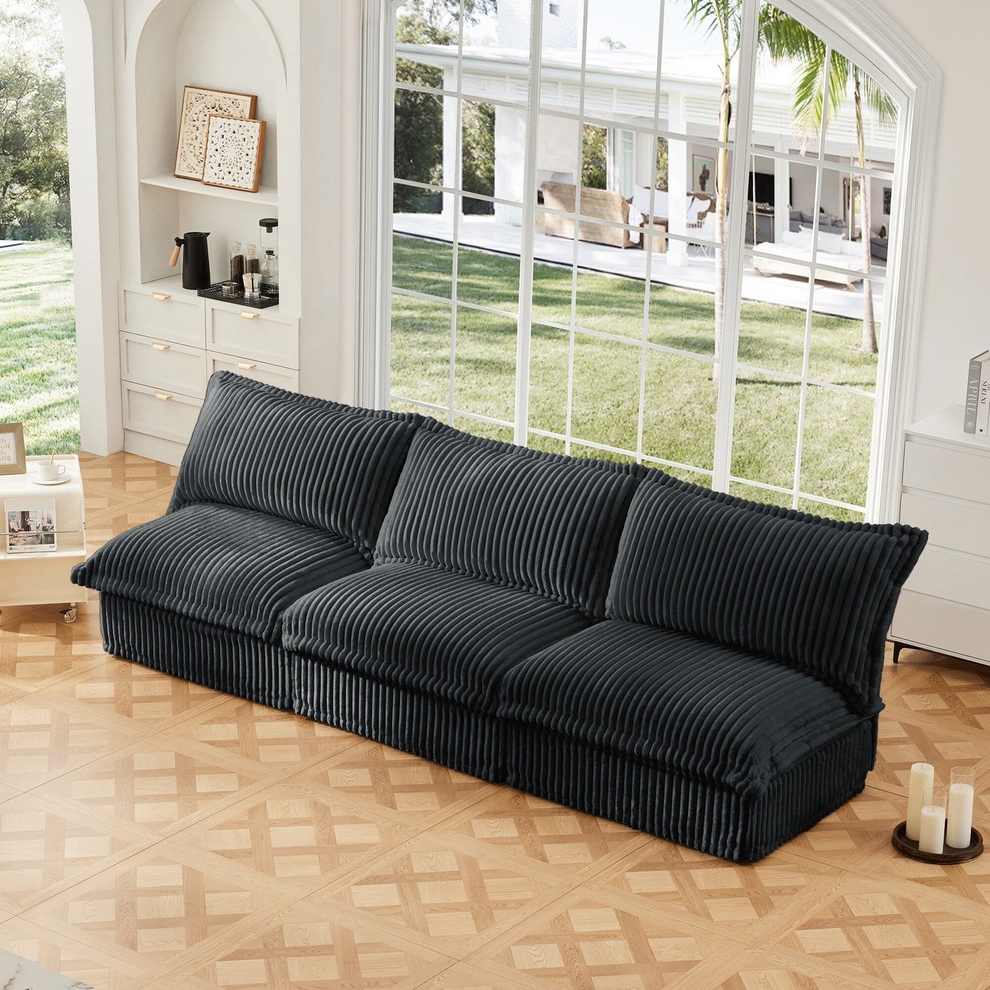 Modern Free Combination Corduroy Modular Armless 3-Seater Sofa Couch