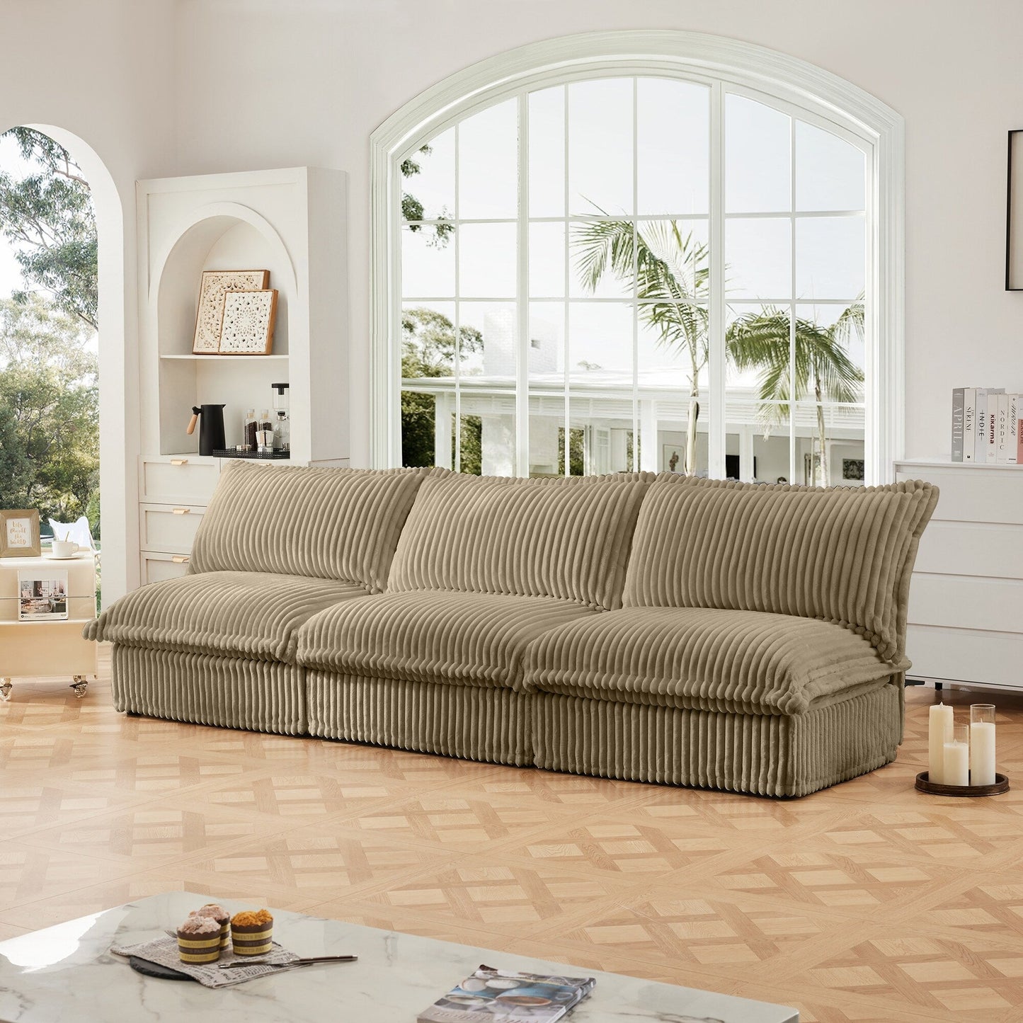 Modern Free Combination Corduroy Modular Armless 3-Seater Sofa Couch