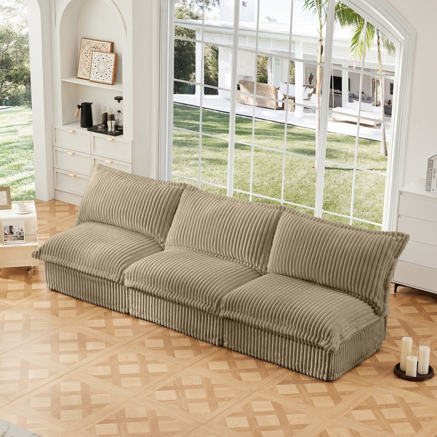 Modern Free Combination Corduroy Modular Armless 3-Seater Sofa Couch