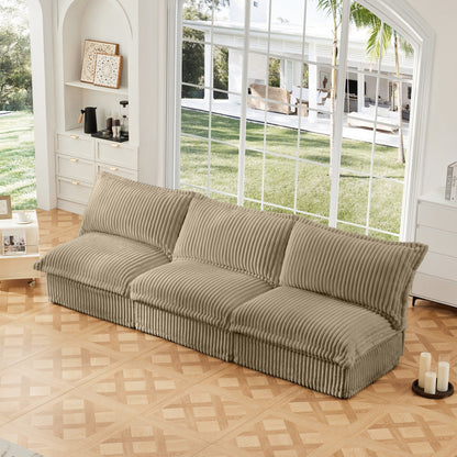 Modern Free Combination Corduroy Modular Armless 3-Seater Sofa Couch