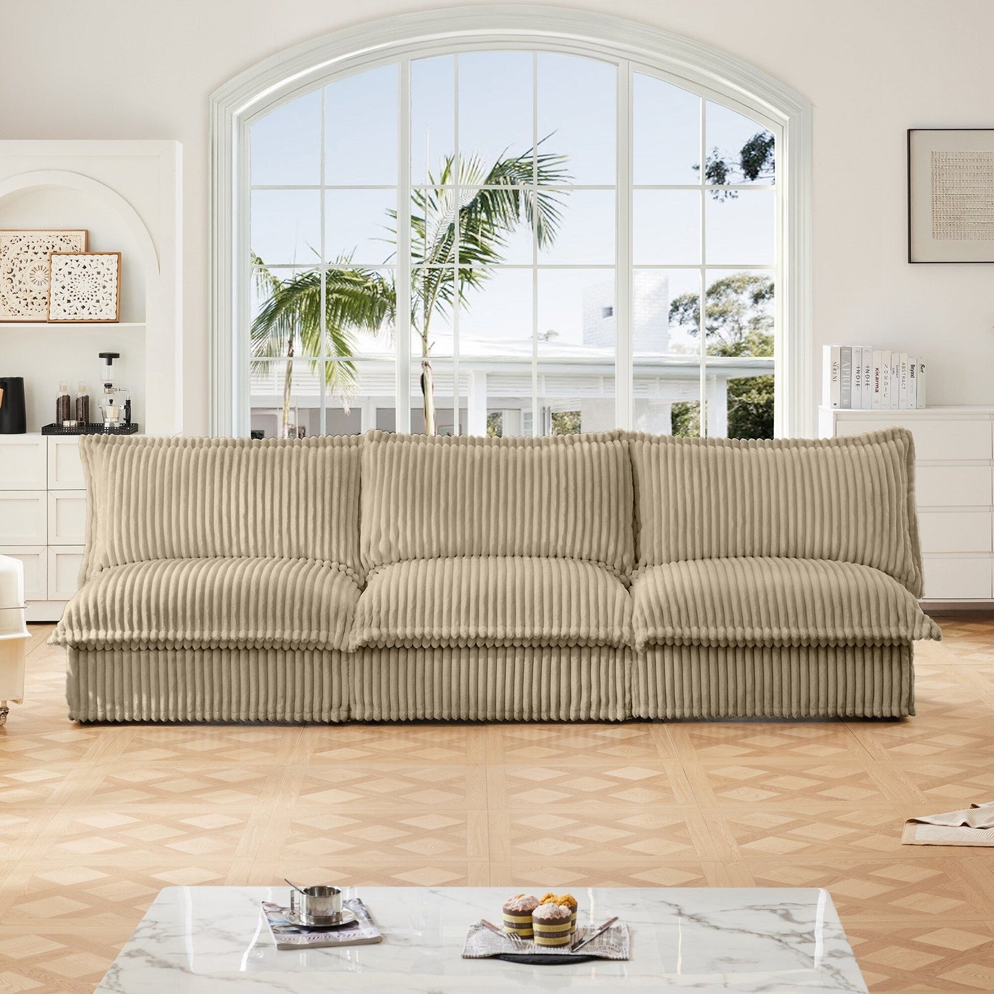Modern Free Combination Corduroy Modular Armless 3-Seater Sofa Couch