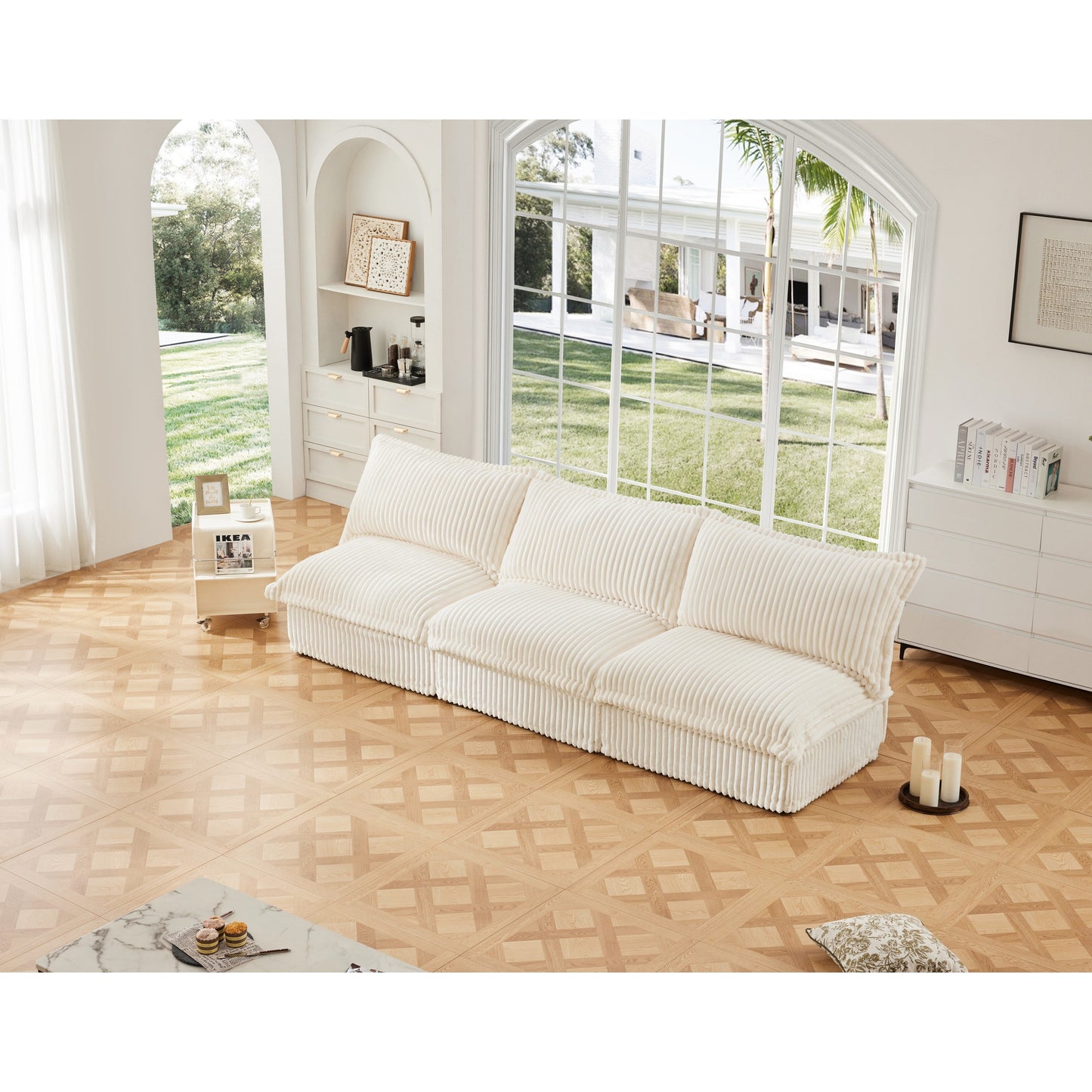 Modern Free Combination Corduroy Modular Armless 3-Seater Sofa Couch