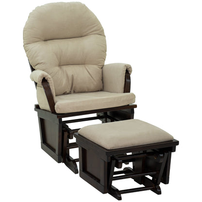 Modern Glider Rocking Chair Linen Upholstery Armchair with Matching Ottoman, Overstuffed Cushioning and Wooden Base