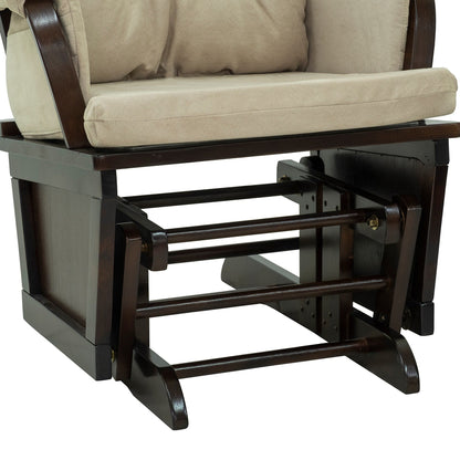 Modern Glider Rocking Chair Linen Upholstery Armchair with Matching Ottoman, Overstuffed Cushioning and Wooden Base