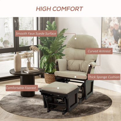 Modern Glider Rocking Chair Linen Upholstery Armchair with Matching Ottoman, Overstuffed Cushioning and Wooden Base