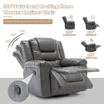 Modern Home Theater Swivel Manual Recliner, Single Sofa Rocking Chair with Wide Armrest and Waterproof Cushions