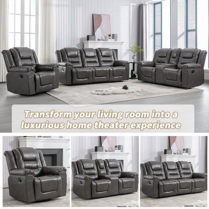 Modern Home Theater Swivel Manual Recliner, Single Sofa Rocking Chair with Wide Armrest and Waterproof Cushions