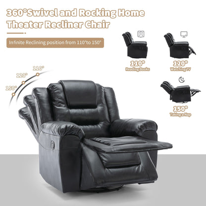 Modern Home Theater Swivel Manual Recliner, Single Sofa Rocking Chair with Wide Armrest and Waterproof Cushions