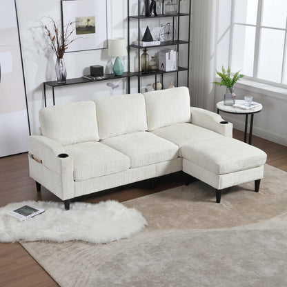 Modern L-Shaped Free-Combined Modular Sofa Couch With Storage Ottoman,Pillows,Cup Holders,Side Pockets, 3 Seat