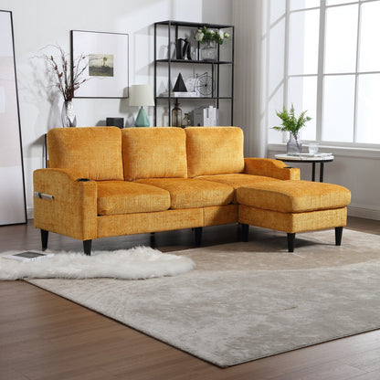 Modern L-Shaped Free-Combined Modular Sofa Couch With Storage Ottoman,Pillows,Cup Holders,Side Pockets, 3 Seat