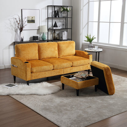 Modern L-Shaped Free-Combined Modular Sofa Couch With Storage Ottoman,Pillows,Cup Holders,Side Pockets, 3 Seat
