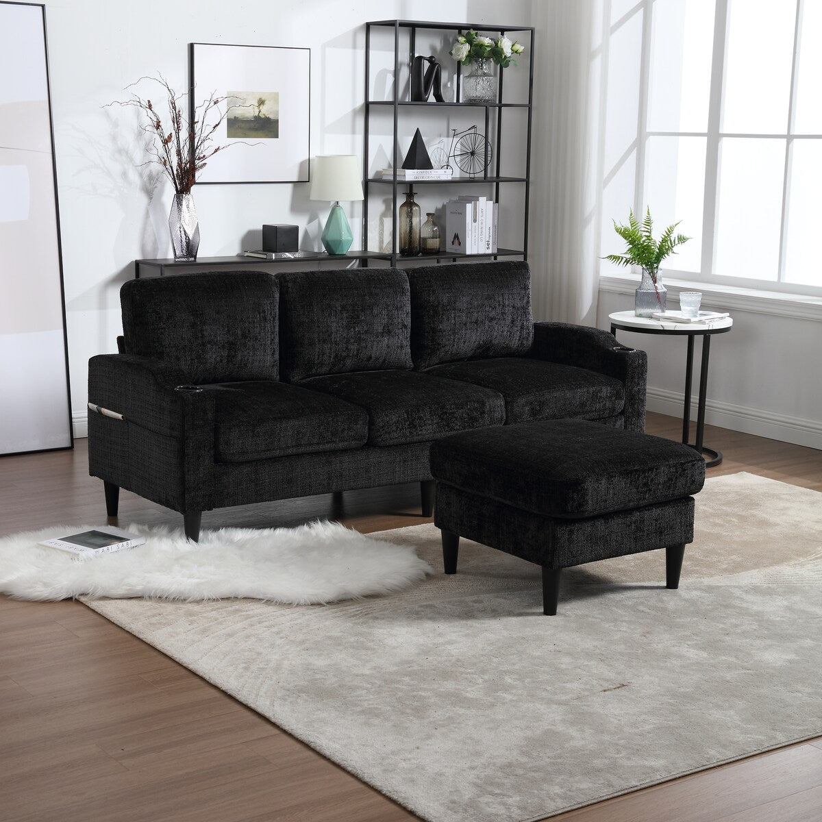 Modern L-Shaped Free-Combined Modular Sofa Couch With Storage Ottoman,Pillows,Cup Holders,Side Pockets, 3 Seat
