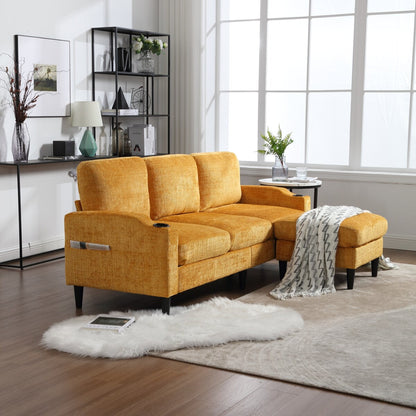 Modern L-Shaped Free-Combined Modular Sofa Couch With Storage Ottoman,Pillows,Cup Holders,Side Pockets, 3 Seat