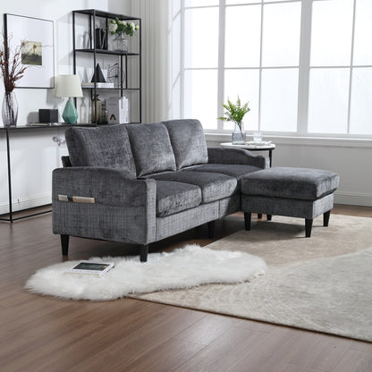 Modern L-Shaped Free-Combined Modular Sofa Couch With Storage Ottoman,Pillows,Cup Holders,Side Pockets, 3 Seat