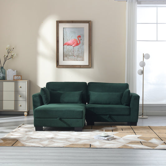 Modern L Shaped Upholstered Couch, 86.61 Velvet Modular 2 Seat Sectional Sofa with Storage Seats for Living Room and Apartment