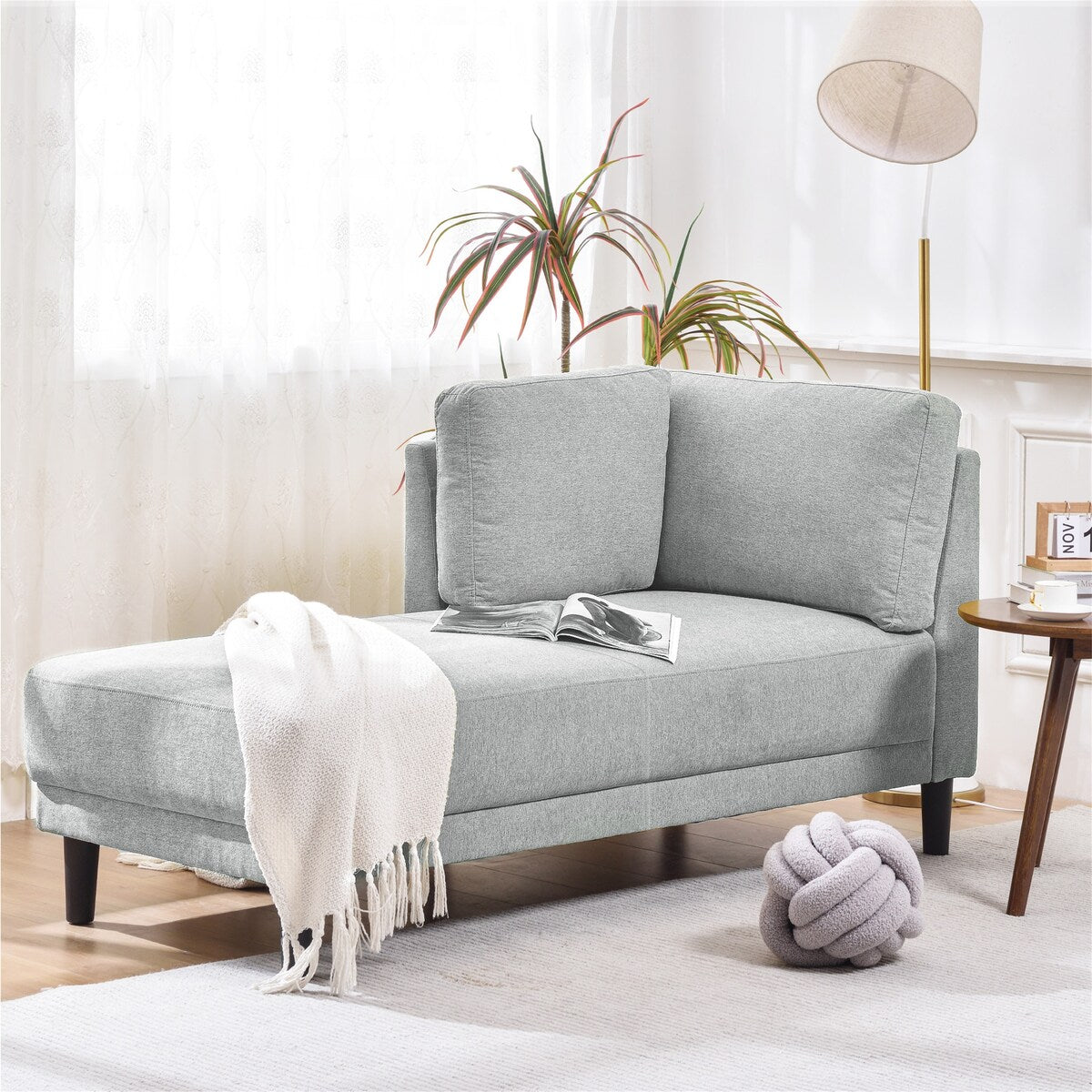 Modern Linen Fabric Corner Lounge Chair by Harper&Bright Designs