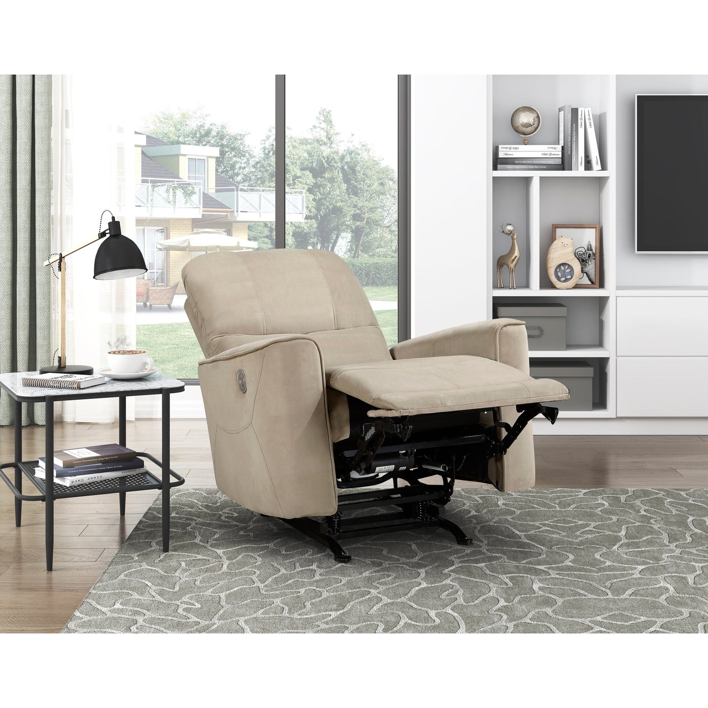 Modern Living Room 1pc Power Rocker Reclining Chair Light Brown Velvet Upholstery Solid Wood Frame Luxury Home Furniture