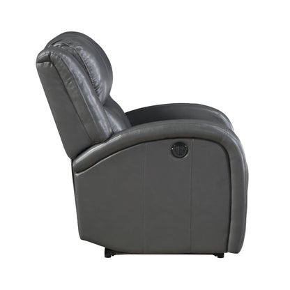 Modern Living Room Furniture 1pc Power Reclining Chair Gray Faux Leather Upholstery Plush Seating Solid Wood Frame