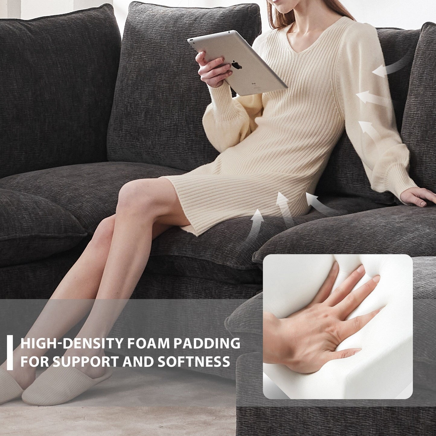 Modern Modular Sofa, 4 Seat Chenille Sectional Couch Set With 2 Pillows Included, Freely Combinable Indoor Funiture