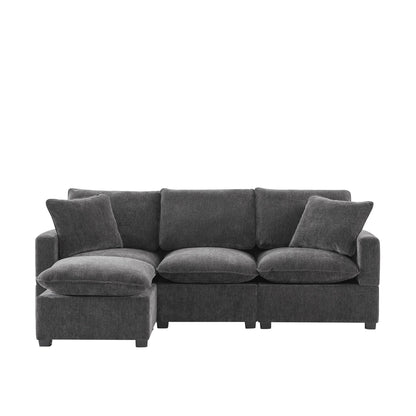 Modern Modular Sofa, 4 Seat Chenille Sectional Couch Set With 2 Pillows Included, Freely Combinable Indoor Funiture