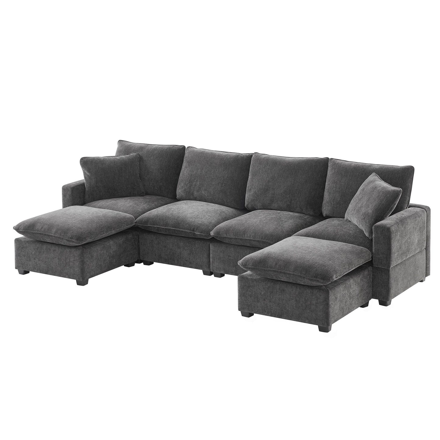 Modern Modular Sofa, 4 Seat Chenille Sectional Couch Set With 2 Pillows Included, Freely Combinable Indoor Funiture