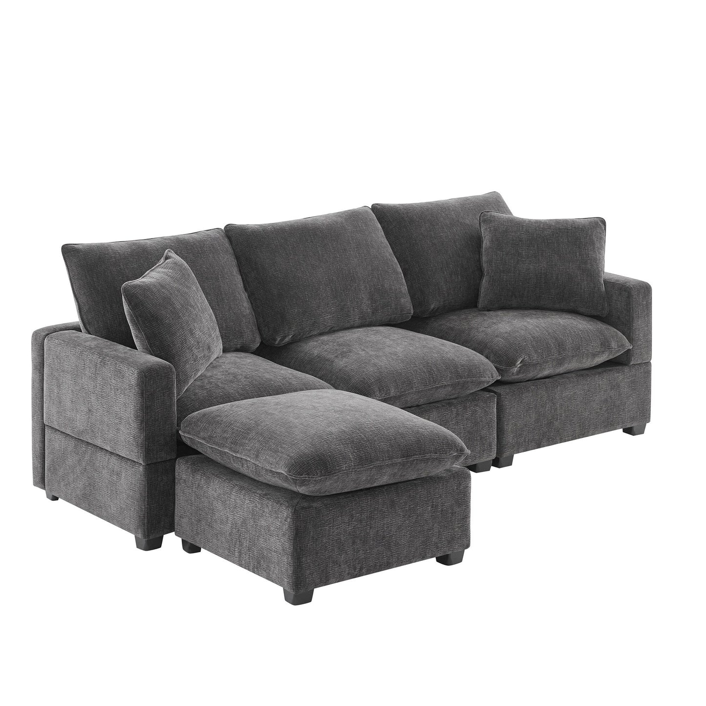 Modern Modular Sofa, 4 Seat Chenille Sectional Couch Set With 2 Pillows Included, Freely Combinable Indoor Funiture