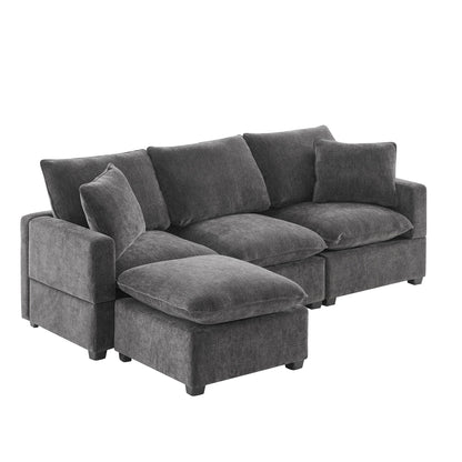 Modern Modular Sofa, 4 Seat Chenille Sectional Couch Set With 2 Pillows Included, Freely Combinable Indoor Funiture