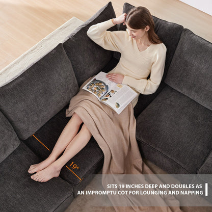 Modern Modular Sofa, 4 Seat Chenille Sectional Couch Set With 2 Pillows Included, Freely Combinable Indoor Funiture