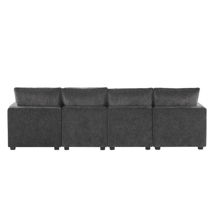 Modern Modular Sofa, 4 Seat Chenille Sectional Couch Set With 2 Pillows Included, Freely Combinable Indoor Funiture
