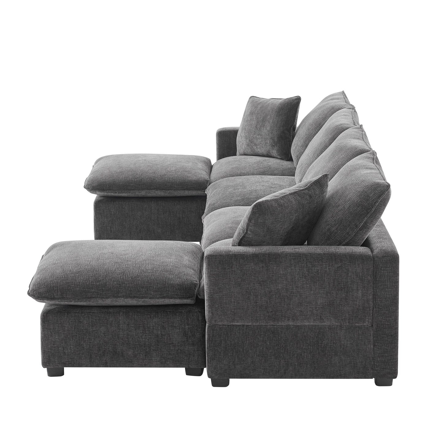 Modern Modular Sofa, 4 Seat Chenille Sectional Couch Set With 2 Pillows Included, Freely Combinable Indoor Funiture