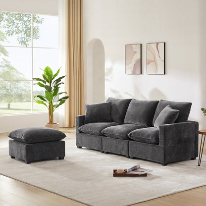 Modern Modular Sofa, 4 Seat Chenille Sectional Couch Set With 2 Pillows Included, Freely Combinable Indoor Funiture