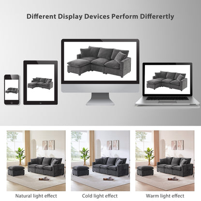 Modern Modular Sofa, 4 Seat Chenille Sectional Couch Set With 2 Pillows Included, Freely Combinable Indoor Funiture