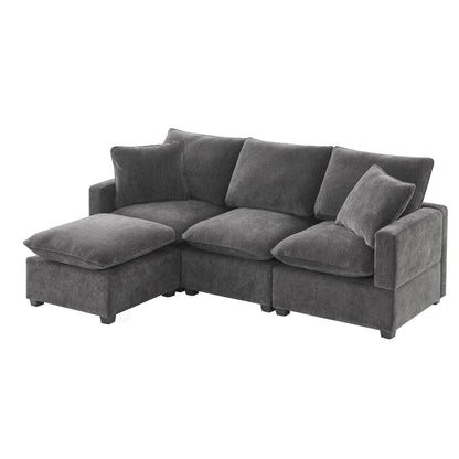 Modern Modular Sofa, 4 Seat Chenille Sectional Couch Set With 2 Pillows Included, Freely Combinable Indoor Funiture