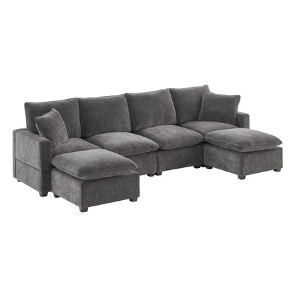 Modern Modular Sofa, 4 Seat Chenille Sectional Couch Set With 2 Pillows Included, Freely Combinable Indoor Funiture
