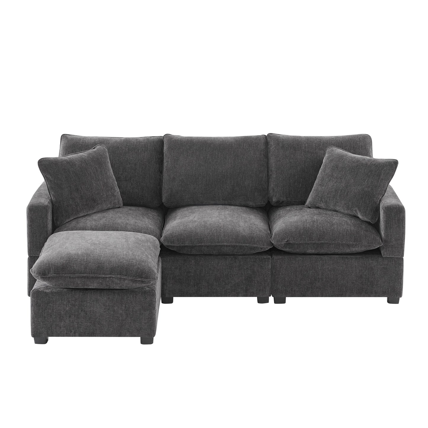 Modern Modular Sofa, 4 Seat Chenille Sectional Couch Set With 2 Pillows Included, Freely Combinable Indoor Funiture
