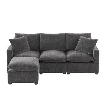 Modern Modular Sofa, 4 Seat Chenille Sectional Couch Set With 2 Pillows Included, Freely Combinable Indoor Funiture