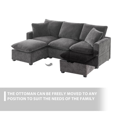Modern Modular Sofa, 4 Seat Chenille Sectional Couch Set With 2 Pillows Included, Freely Combinable Indoor Funiture
