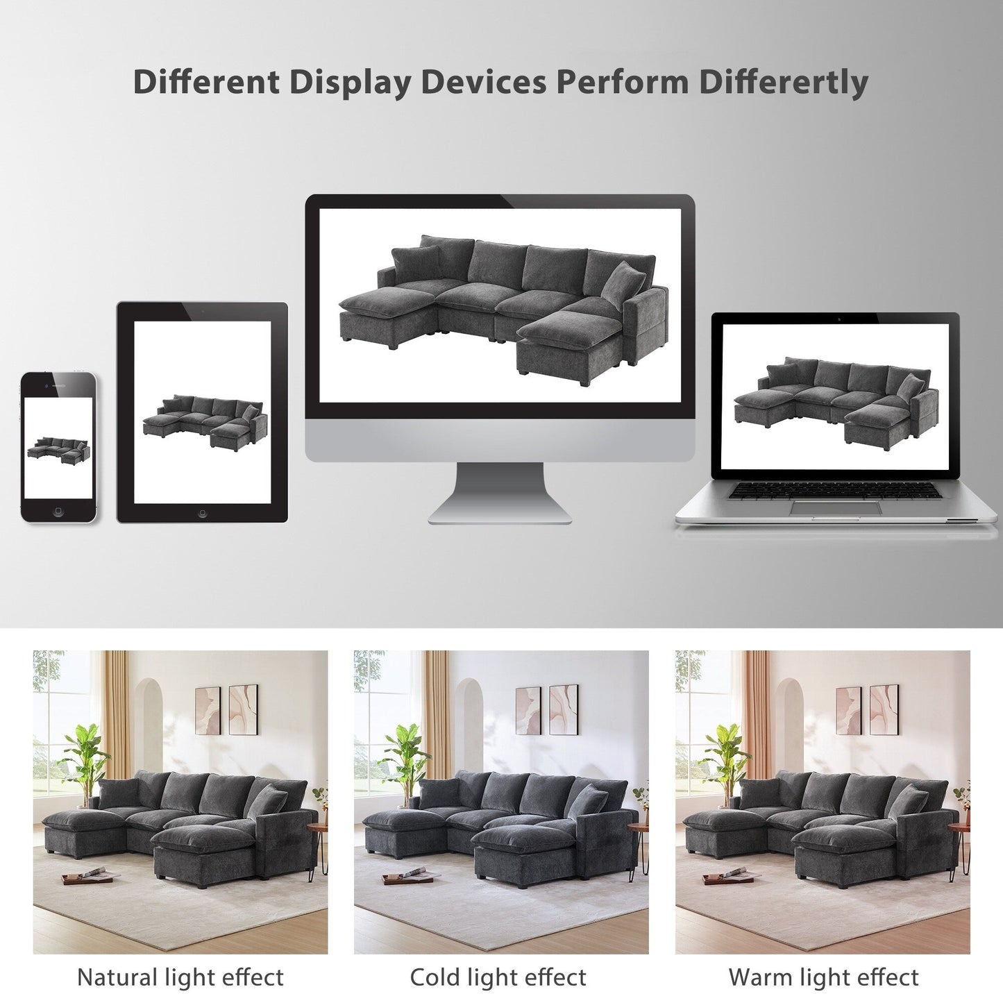 Modern Modular Sofa, 4 Seat Chenille Sectional Couch Set With 2 Pillows Included, Freely Combinable Indoor Funiture