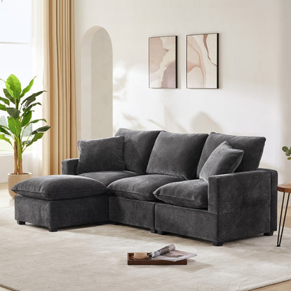 Modern Modular Sofa, 4 Seat Chenille Sectional Couch Set With 2 Pillows Included, Freely Combinable Indoor Funiture