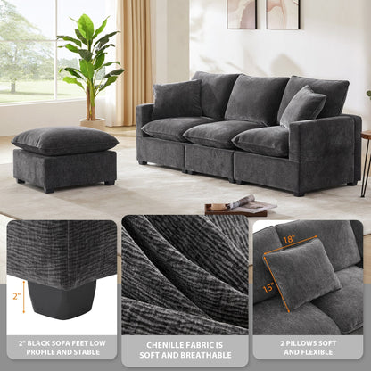 Modern Modular Sofa, 4 Seat Chenille Sectional Couch Set With 2 Pillows Included, Freely Combinable Indoor Funiture
