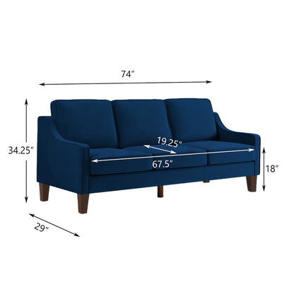 Modern Upholstered Sofa with Removable Cushions and Scooped Arms