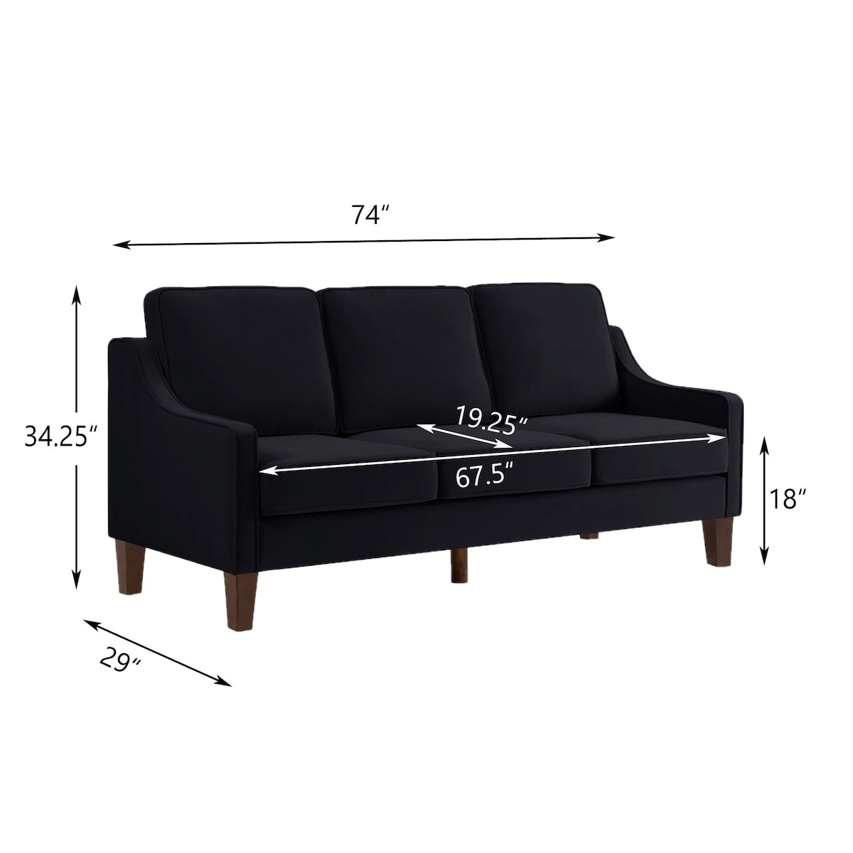 Modern Upholstered Sofa with Removable Cushions and Scooped Arms