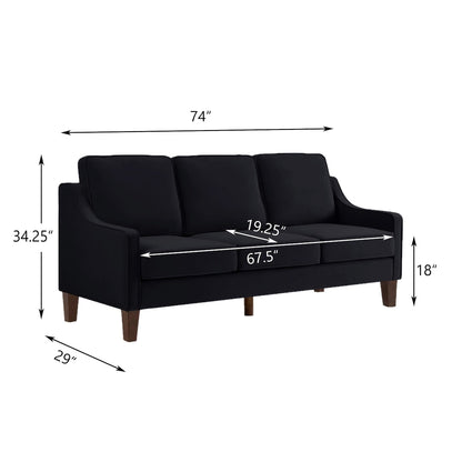 Modern Upholstered Sofa with Removable Cushions and Scooped Arms