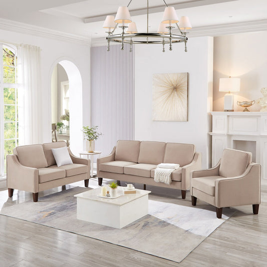 Modern Upholstered Sofa with Removable Cushions and Scooped Arms