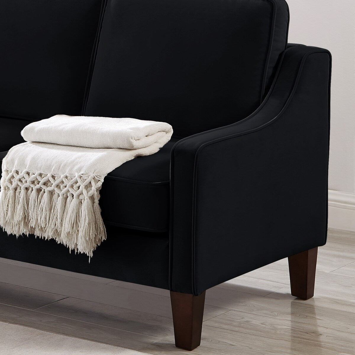 Modern Upholstered Sofa with Removable Cushions and Scooped Arms