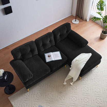 Modern Velvet L-Shaped Sectional Sofa with Metal Legs and Wide Backrest for Living Room Bedroom
