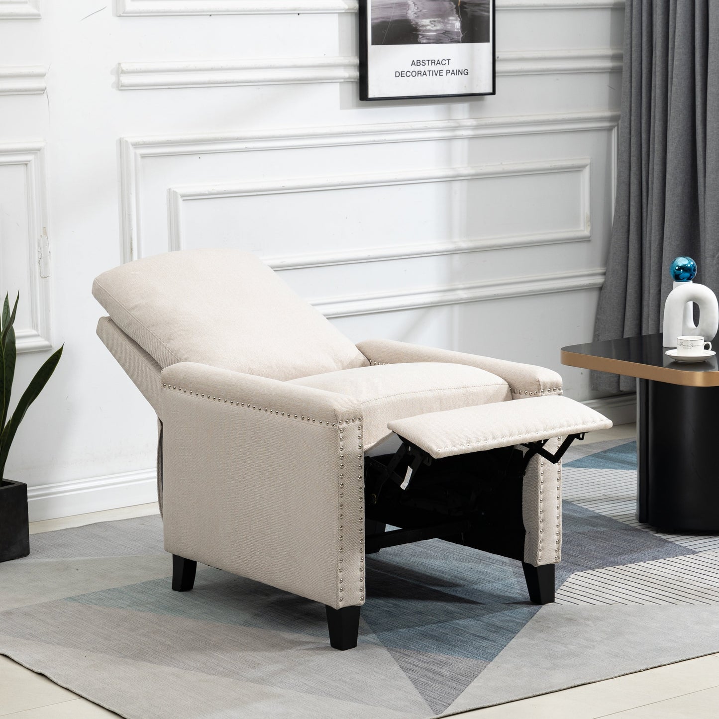 Modern Velvet Manual Recliner with Cushions and Nailhead Decoration