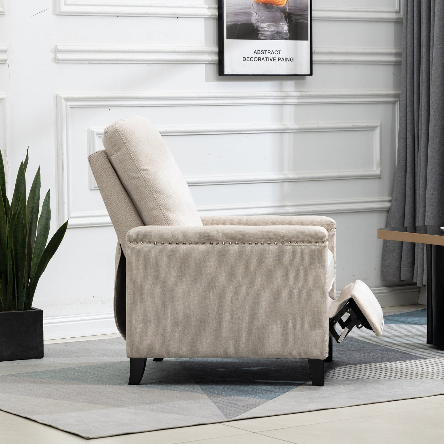 Modern Velvet Manual Recliner with Cushions and Nailhead Decoration