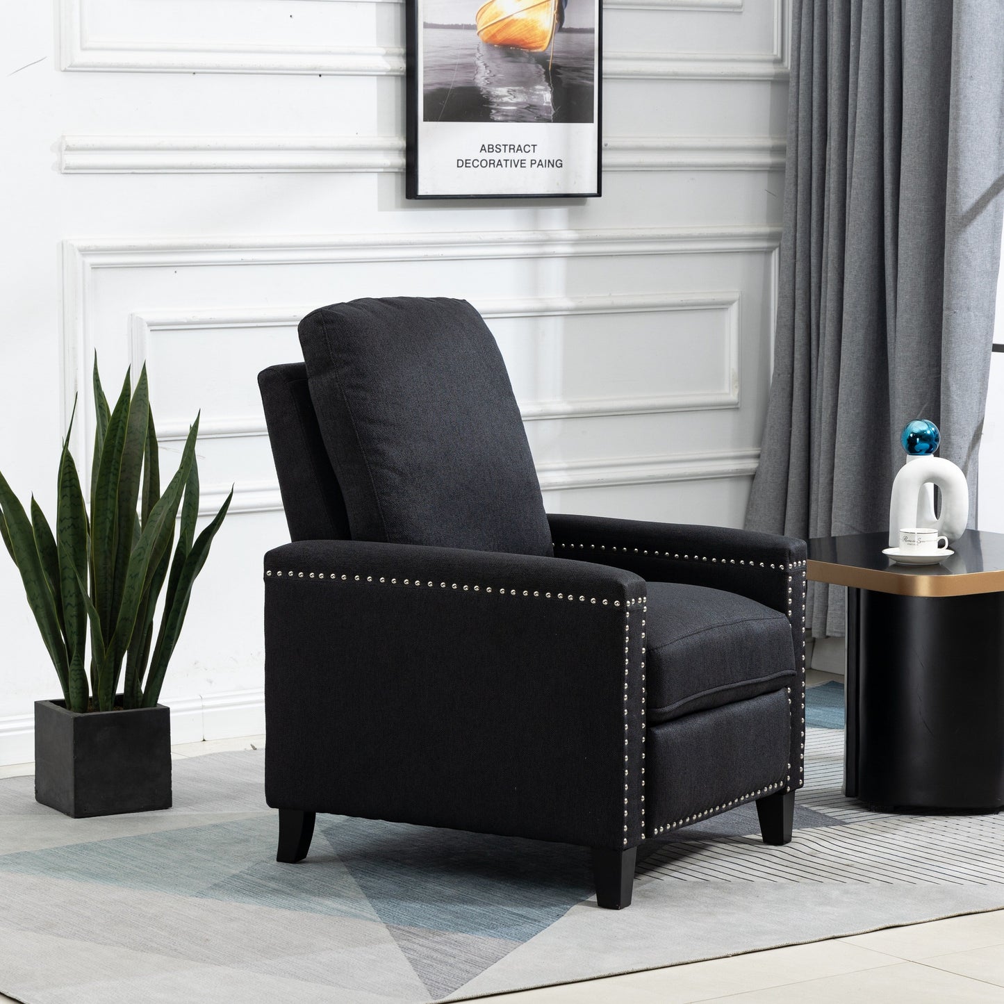 Modern Velvet Manual Recliner with Cushions and Nailhead Decoration